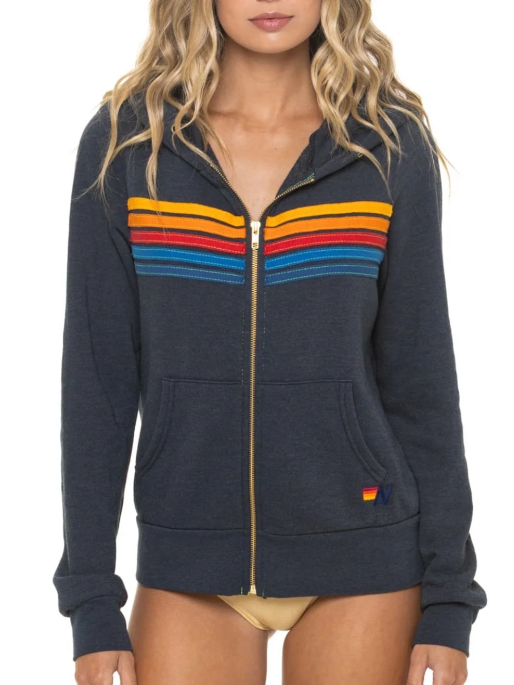 New! Aviator Nation 5 Stripe Hoodie in Charcoal Size M
